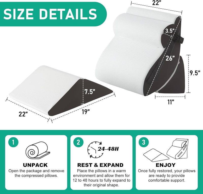 Bambulex 4PCS Wedge Pillow Set for After Surgery, Orthopedic Bed Wedge Pillow for Back Pain Relief, Sitting Up in Bed, Acid Reflux, Adjustable Post Surgery Pillows for GERD, Snoring, White/Grey - Image 2